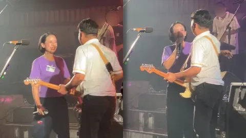 แฟนเพลงยุค 90 ฮือฮา! ปุ๊กกี้ ปริศนา ขึ้นเวทีร้องเพลงอีกครั้ง เสก โลโซ เล่นกีตาร์ให้