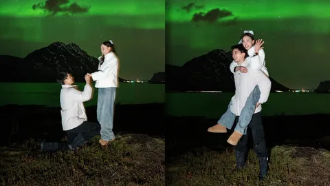 ไผ่ พาทิศ ทำเซอร์ไพรส์ขอ น้ำตาล พิจักขณา แต่งงาน ท่ามกลางแสงเหนือสุดโรแมนติก