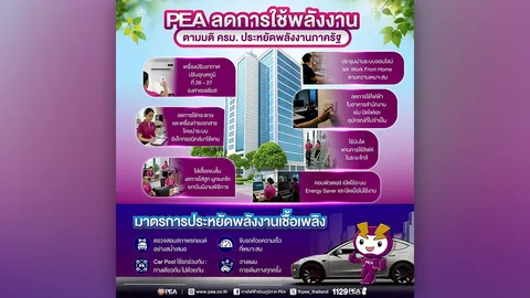 PEA ขานรับมติ ครม. ปฏิบัติตามมาตรการลดการใช้พลังงานในหน่วยงานภาครัฐ