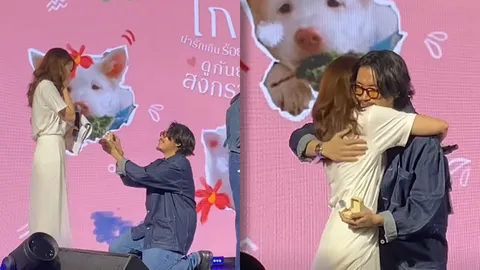 เซอร์ไพรส์ บาส ณัฐวุฒิ ผู้กำกับหนัง "โกฮัง" คุกเข่าขอแฟนสาวพิธีกรแต่งงานกลางเวที 