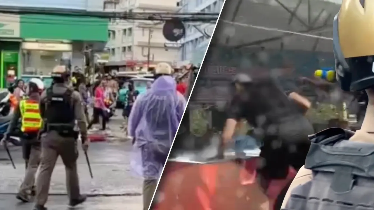 ตำรวจ สภ.ป่าตอง จับนักท่องเที่ยวต่างชาติ ใช้ปืนฉีดน้ำแรงดันสูงฉีดใส่ขณะปฏิบัติหน้าที่