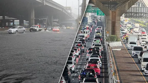 ฝนถล่มกรุงเทพฯ ทำถนนวิภาวดีรังสิตน้ำท่วมขัง รถติดทุกช่องจราจร แนะเลี่ยงเส้นทาง