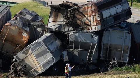ชนสนั่น! รถไฟพุ่งชนรถบรรทุกในสหรัฐฯ ตกรางยับ เสียชีวิต 1 ราย