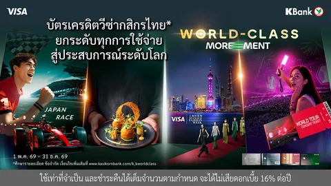 บัตรเครดิตวีซ่ากสิกรไทย ต่อยอดความสำเร็จปี2 World-Class MOREMENT ทุกการใช้จ่ายพาสู่โมเมนต์ระดับโลก