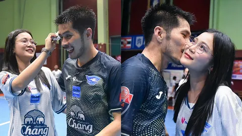 "ลำไย ไหทองคำ" บุกไปเชียร์ "กัปตันช้าง" ข้างสนามฟุตซอล เจอหอมแก้มฟอดใหญ่ช็อตนี้ฟินมาก