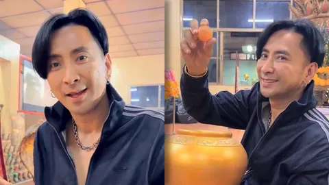บอล เชิญยิ้ม ไหว้ขอพรศาลเจ้าแม่งูจงอาง ล้วงไหขอเลข 3 ตัว คอหวยแห่ส่อง (คลิป)