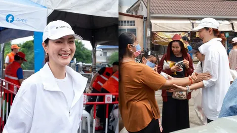 สวยใจบุญ แพนเค้ก เขมนิจ ลงพื้นที่แจกของช่วยน้ำท่วม ส่งกำลังใจให้ผู้ประสบภัย