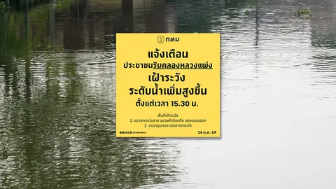 กทม. แจ้งเตือนประชาชนริม "คลองหลวงแพ่ง" เฝ้าระวังระดับน้ำเพิ่มสูงขึ้นวันนี้