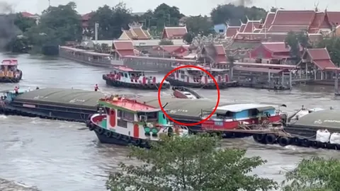 เร่งกู้เรือลากจูง จมลึก 18 เมตร กลางแม่น้ำป่าสัก หน้าวัดพนัญเชิง