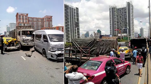 รถ6ล้อซิ่งเบรกแตก ชนยับเยิน-9คันรวด บน'สะพานพระราม9'