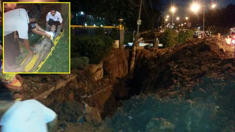 ผู้รับเหมาถูกโคลนถล่มเฉียดดับคาธรณี โชคดีคนงานช่วยทัน