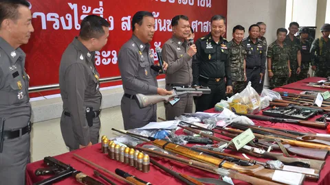 ตร.ภาค 7 โชว์ผลงาน กวาดล้างอาวุธสงคราม ได้ของกลางอื้อ