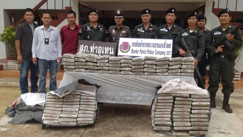 ตชด.-ทพ.2108 สกัดจับกัญชาอัดแท่งริมฝั่งโขงเตรียมส่งเข้าไทย