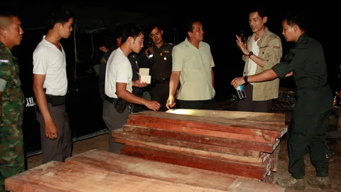 ตร.ลุยจับร้านค้าไม้ซุกซ่อนไม้ผิด ก.ม.จำนวนมากย่านสมุทรปราการ