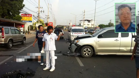 ปิกอัพปีนเกาะกลางชน จยย. อจ.‘ดอนบอสโก’ ดับคาถนน 