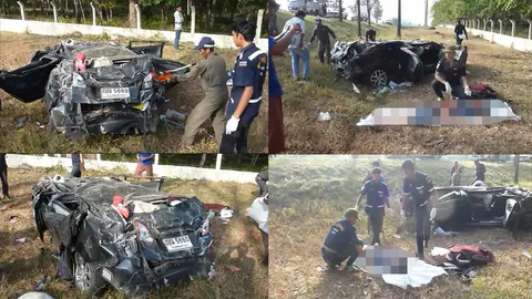 หนุ่มควงสาวฉลองปีใหม่ ควบเก๋งตกถนนพังยับดับคู่