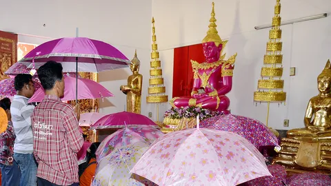 หนุ่มสาวแห่เข้าวัด กราบ'หลวงพ่อชมพู' แล้วสมหวังในรัก! (ชมคลิป)