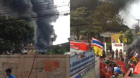 เพลิงไหม้ โรงงานผลิตเม็ดโฟม สุขสวัสดิ์ 64 เจ็บ3 คุมได้แล้ว (ชมคลิป)