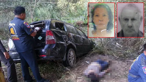 ฝรั่งผู้ดีขับเก๋งตกคลอง ดับคู่2ศพพร้อมเมียไทย 