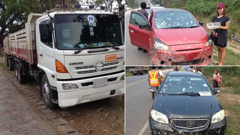 สิบล้อชุ่ย ทำหินหล่นใส่รถ สาวนักกายภาพโดนเศษกระจก หวิดตาบอด