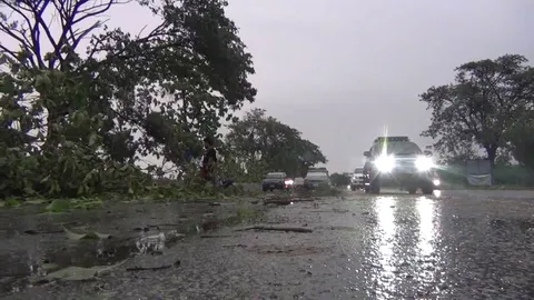 พายุถล่มอ่างทอง สายเอเชียต้นไม้ล้ม-ป้ายหักโค่นขวางถนน เร่งเคลียร์