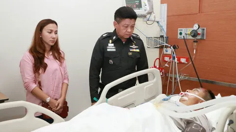 'ประวุฒิ' เยี่ยมตำรวจเหยื่อรถชนขณะปฏิบัติหน้าที่