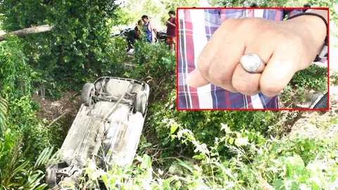 พระช่วย! รถคว่ำพังยับ คนขับไม่เป็นอะไร โชว์แหวนเกจิดัง  