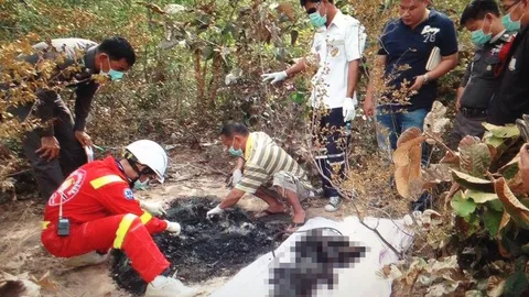 หญิงนิรนามใส่เสื้อชั้นในสีชมพู ถูกเผานั่งยางกลางป่าสารคาม 