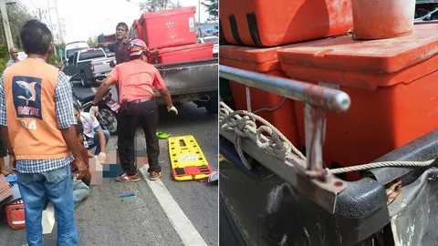 เนื้อหุ้มเหล็ก! หนุ่มเบญจเพสดวงดับ ขี่ชนคอกรถปิกอัพคอเหวอะ