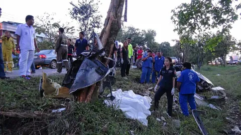 กระบะบรรทุกคนงาน ชนต้นไม้ข้างทางที่หาดใหญ่ดับ 2 สาหัส 2