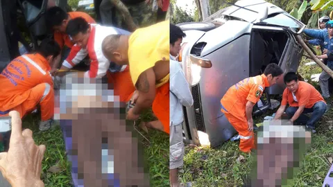 ตามไปดูพระกู้ภัย! งัดช่วยรอง ผอ. รถคว่ำที่ลำปาง ตายก่อนถึง รพ. 