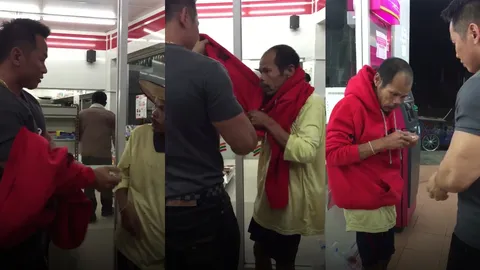 หนาวมาก! ชาวเน็ตแห่ชม หนุ่มใจบุญถอดเสื้อกันหนาวให้คนเร่ร่อน