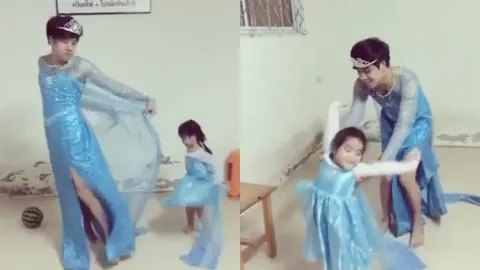 รับประกันต้องยิ้ม! คลิปคุณพ่อสวมบท 'เจ้าหญิงเอลซ่า' ชวนลูกสาวเต้น 'Let It Go' 