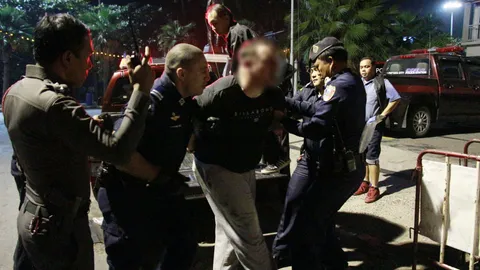 รุมจับหนุ่มสกอตฯ ร่างยักษ์! เมาหนัก ชกเบ้าตา จนท.เมืองพัทยา  