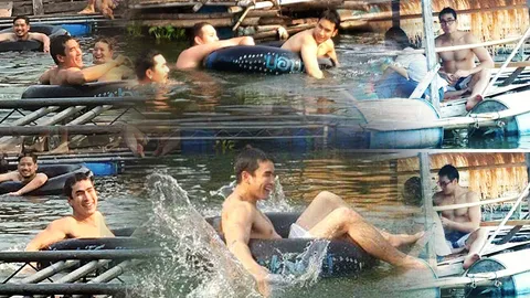 ขาวอมชมพู ณเดชน์ ถอดเสื้อเล่นน้ำที่หาดคูเดื่อ อุบลฯ 