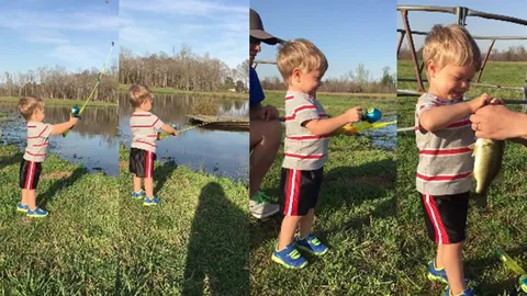 ไม่ได้มาเล่นๆ! หนูน้อยหย่อนเบ็ดของเล่นตกปลา สาวกลับมาได้ของจริงตัวเป็นๆ