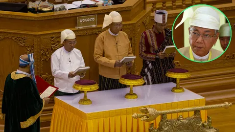 ชาวพม่าสุดปลื้มใจ!! ถิ่น จอ สาบานตนรับตำแหน่งประธานาธิบดีใหม่