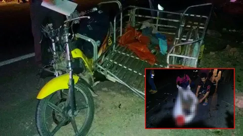 อาสาตำรวจท่องเที่ยวขี่ จยย.พ่วงข้าง ถูกรถยนต์ไม่ทราบยี่ห้อคอหัก ดับสลด