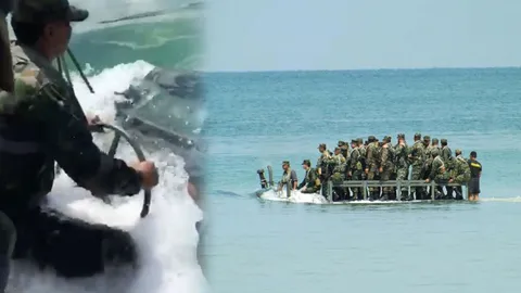 แปลกตา! คลิปรถบรรทุก M35A2C หน่วยนาวิกโยธิน ลุยทะเลสัตหีบ