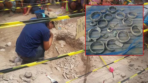 นักล่าสมบัติสแกนหา ขุดกำไล 19 อัน! ฝังกับโครงกระดูก อายุ 1.5 พันปี