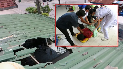 ช่างปีนหลังคาทะลุร่างร่วงพื้น คอมแอร์หล่นทับซ้ำ ปางตาย