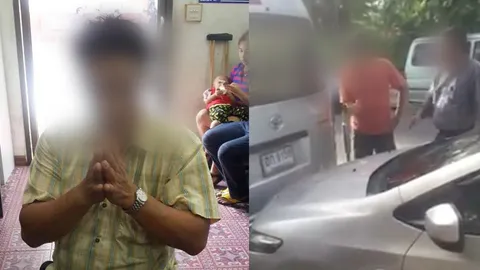 ไม่ใช่ตำรวจ! หนุ่มขับเก๋งไหลชนท้ายรถตู้ขอโทษ เผยป่วยทางประสาท (ชมคลิป)