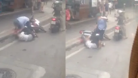 อุกอาจ! คลิปชายทะเลาะวิวาท รัวกำปั้นไม่ยั้ง ใจกลางเมืองกรุง