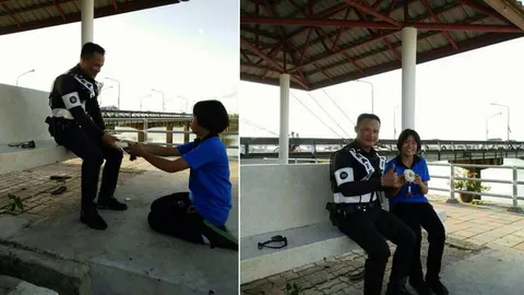 สุดซึ้ง! นร.นำพวงมาลัยไหว้ ตร.จร.พิบูลมังสาหาร ครูข้างถนน ยกเป็นไอดอล