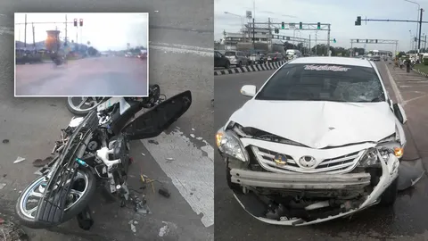 ไม่ตาย! จยย.ฝ่าไฟแดง ยกล้อชนเก๋งกลางสี่แยกอุดรฯ สาหัส 2