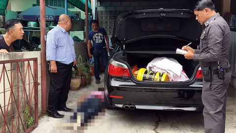 2 คนร้ายสวมโม่ง บุกยิงเสี่ยถมดินสัตหีบ ตายข้างรถหรูต่อหน้าแฟน