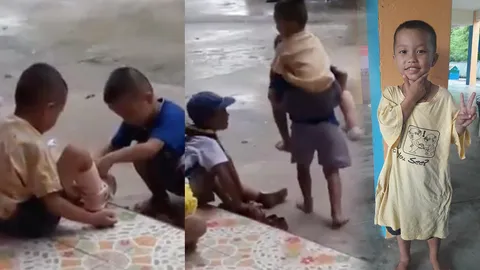 กดไลค์รัว! ผอ.รร.เตรียมเชิดชู ด.ช.พาเพื่อนขาเดี้ยงขี่หลังกลับวัด