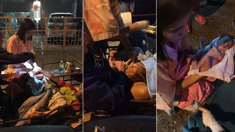 ชื่นชม นางฟ้าพยาบาลวิชาชีพ ช่วยทำคลอดสาวพม่า บนซาเล้งหน้าบ้านกลางดึก
