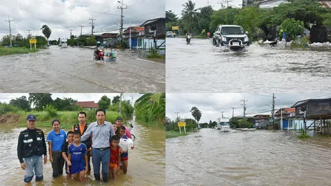 ฝนตกที่ชัยภูมิ น้ำท่วมถนนบำเหน็จ-คำปิง เร่งติดตั้งเครื่องสูบ