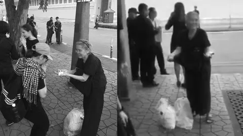 ซึ้งใจ! คุณยายนั่งรถเมล์จากพระราม 2 มาแจกยาหม่องข้างพระบรมมหาราชวัง